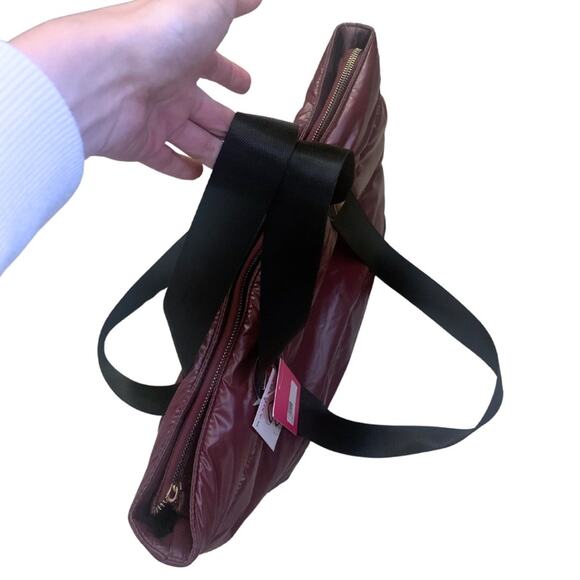 Rampage Quilted Puffer Handbag Shoulder Bag Wine Red Burgundy Tote Big Purse - Picture 5 of 12